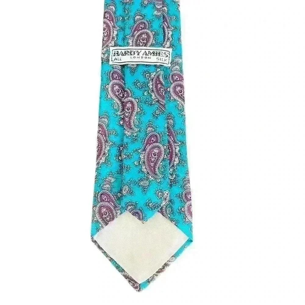 Hardy Amies Green Paisley 100% Silk Tie Necktie‎ 3” Wide - Picture 4 of 6